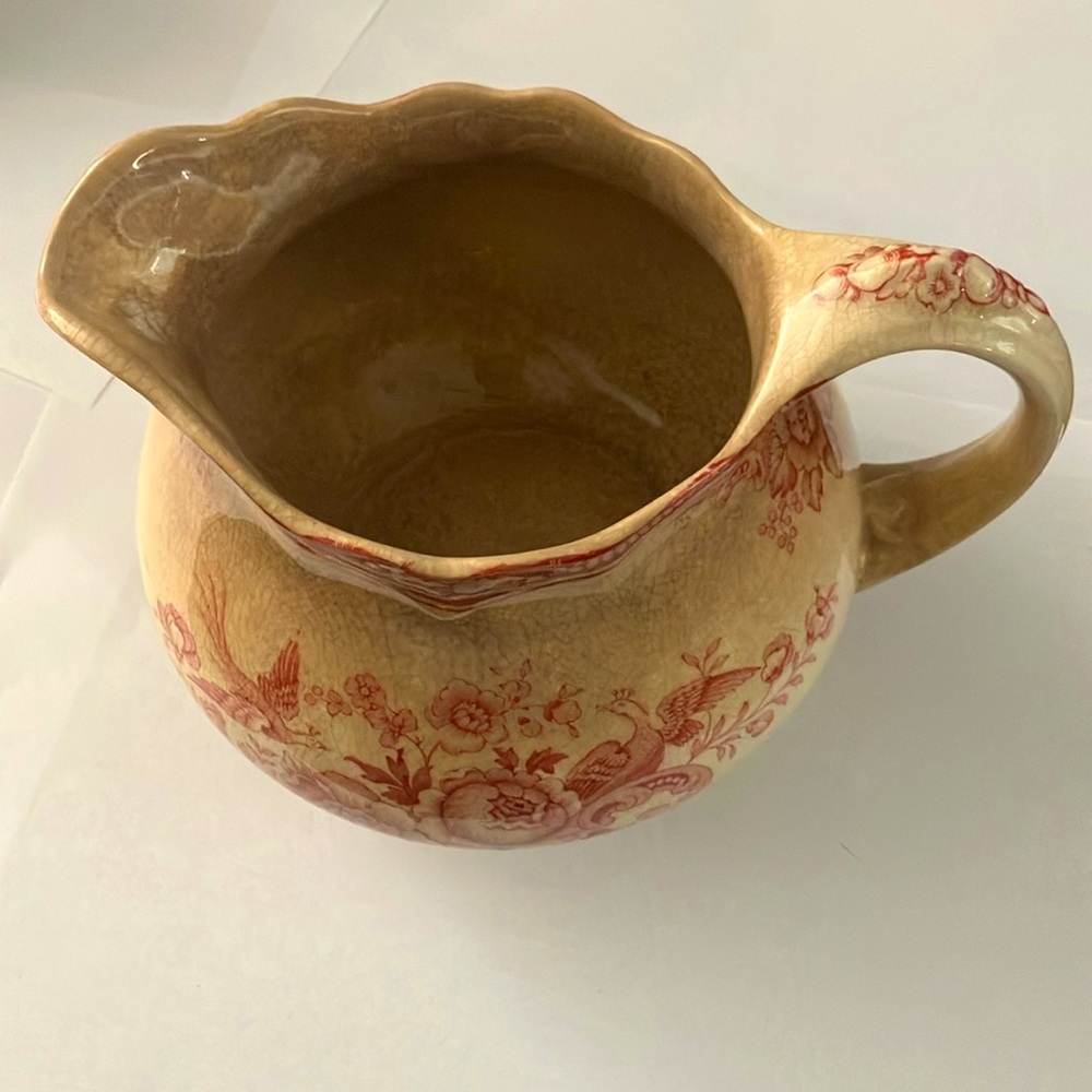 Floral Ceramic Pitcher - Red and Tan